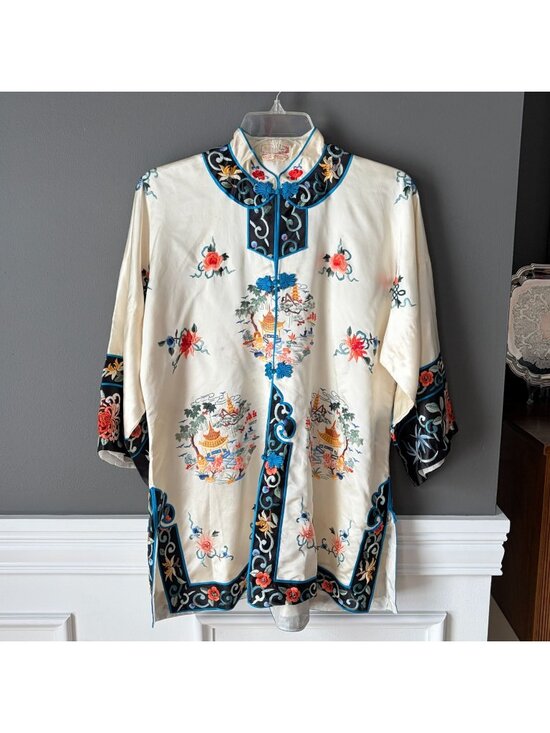 Jackets & Blazers - Vintage Chinese Bai Hua Embroidered Silk Jacket Cheongsam Frog Closure Scenic